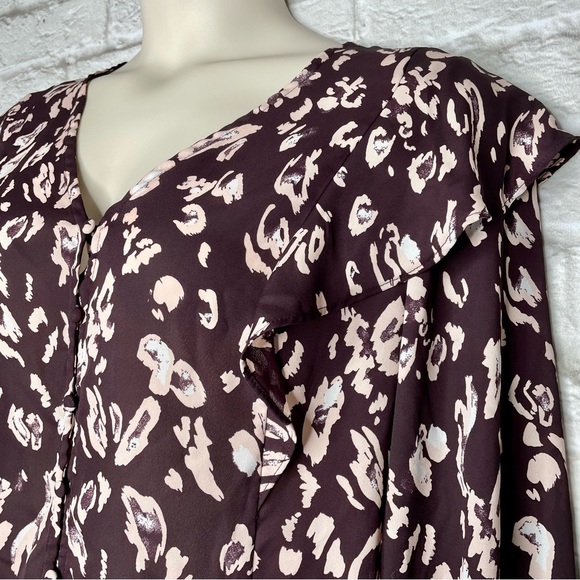 Nine West V-Neck Ruffle Blouse Women’s XL Pink Long Sleeve Button Up Career - Picture 2 of 7